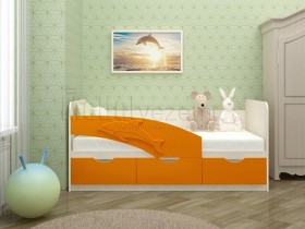 Дельфин-3 Кровать детская 3 ящика без ручек 1.6 Оранжевый глянец в Кодинске - kodinsk.katalogmebeli.com | фото