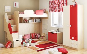Детская комната Бэрри (Бежевый/Красный/корпус Клен) в Кодинске - kodinsk.katalogmebeli.com | фото 1