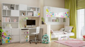 Детская комната Флер (Белый/корпус Выбеленное дерево) в Кодинске - kodinsk.katalogmebeli.com | фото 2