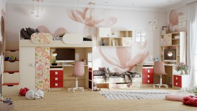 Детская комната Ретвит (Бежевый/Красный/корпус Клен) в Кодинске - kodinsk.katalogmebeli.com | фото 3
