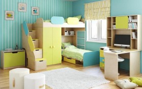 Детская комната Смайли (Желтый/Голубой/Зеленый/корпус Клен) в Кодинске - kodinsk.katalogmebeli.com | фото 2