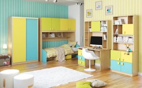 Детская комната Смайли (Желтый/Голубой/Зеленый/корпус Клен) в Кодинске - kodinsk.katalogmebeli.com | фото 3