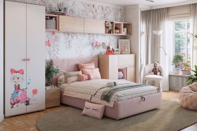 Комплект детской мебели Алина К2 Дуб мария/белый/нежно-розовый велюр в Кодинске - kodinsk.katalogmebeli.com | фото 1