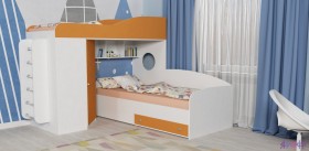 Кровать-чердак Кадет-2 угловая с металлической лестницей Белое дерево/Оранжевый в Кодинске - kodinsk.katalogmebeli.com | фото