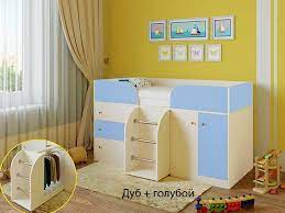 Кровать-чердак Малыш-4 Дуб молочный/Голубой в Кодинске - kodinsk.katalogmebeli.com | фото