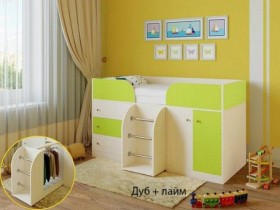 Кровать-чердак Малыш-4 Дуб молочный/Лайм в Кодинске - kodinsk.katalogmebeli.com | фото 1