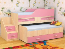 Кровать детская Лесики двухместная 1.8  Дуб молочный/Розовый в Кодинске - kodinsk.katalogmebeli.com | фото