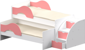 Кровать детская Матрешка выкатная с лестницей  Белый/Розовый в Кодинске - kodinsk.katalogmebeli.com | фото 1