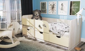 Кровать детская Минима Лего 1,86м с ящиками (дуб атланта/крем) в Кодинске - kodinsk.katalogmebeli.com | фото
