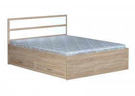 Кровать двойная с ящиками 1600-2 без матраса (прямые спинки) Дуб Сонома в Кодинске - kodinsk.katalogmebeli.com | фото 1