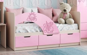 Кровать Юниор-3 ((мульт) розовый металл/дуб беленый) в Кодинске - kodinsk.katalogmebeli.com | фото