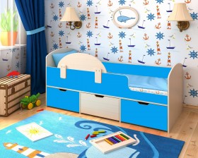 Кровать Малыш-мини с бортиком Дуб молочный/Голубой в Кодинске - kodinsk.katalogmebeli.com | фото