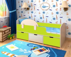 Кровать Малыш-мини с бортиком Дуб молочный/Лайм в Кодинске - kodinsk.katalogmebeli.com | фото 1