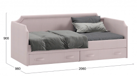Кровать с мягкой обивкой и ящиками «Кантри» Тип 1 (900) (Велюр пудровый) в Кодинске - kodinsk.katalogmebeli.com | фото 2