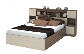 Кровать с прикроватным блоком КР 552 Спальня Basya (шимо темный/шимо светлый) в Кодинске - kodinsk.katalogmebeli.com | фото