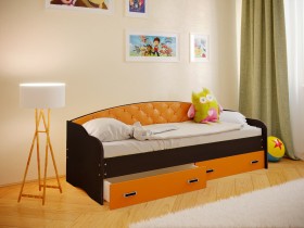 Кровать Софа-7 с мягкой спинкой (800х1900) Венге/Оранжевый в Кодинске - kodinsk.katalogmebeli.com | фото