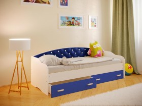 Кровать Софа-7 с мягкой спинкой со стразами (800х1900) Белый/Синий в Кодинске - kodinsk.katalogmebeli.com | фото