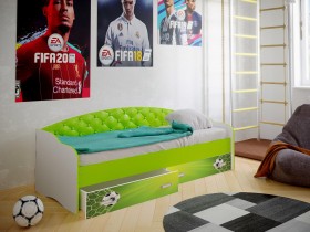 Кровать Софа-8 с мягкой спинкой фотопечать Футбол (900х1900) Белый/Лайм в Кодинске - kodinsk.katalogmebeli.com | фото