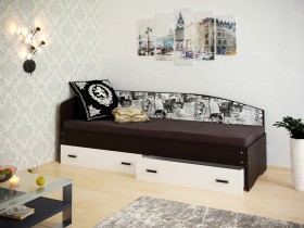 Кровать Софа-9 с мягкой спинкой с рисунком Милана (900х2000) Венге/Белый в Кодинске - kodinsk.katalogmebeli.com | фото