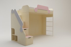 Кровать второй ярус с лестницей Грэйси (Розовый/Серый/корпус Клен) в Кодинске - kodinsk.katalogmebeli.com | фото 2