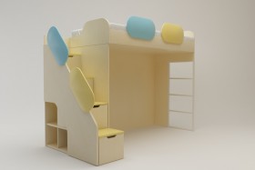 Кровать Смайли (второй ярус с лестницей/Желтый/Зеленый/Клен) в Кодинске - kodinsk.katalogmebeli.com | фото 1