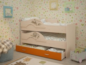 Кровать выкатная Радуга-Сафари детская 1600 Млечный дуб/Оранжевый в Кодинске - kodinsk.katalogmebeli.com | фото 1