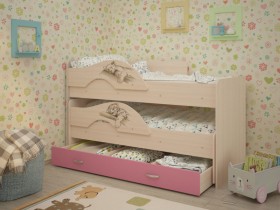 Кровать выкатная Радуга-Сафари детская 1600 Млечный дуб/Розовый в Кодинске - kodinsk.katalogmebeli.com | фото 1