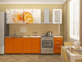 Кухонный гарнитур 1,8м Апельсин (Белый/Оранжевый металлик/Фотопечать апельсин) в Кодинске - kodinsk.katalogmebeli.com | фото
