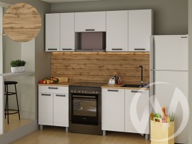 Кухня Кьяра 2.0 м с окапом (белый/карбон фарфор/26мм/дуб вотан) в Кодинске - kodinsk.katalogmebeli.com | фото 1