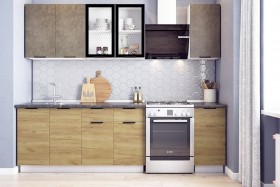 Кухонный гарнитур Стоун 2.0 (белый/камень темно-серый/акация светлая) в Кодинске - kodinsk.katalogmebeli.com | фото