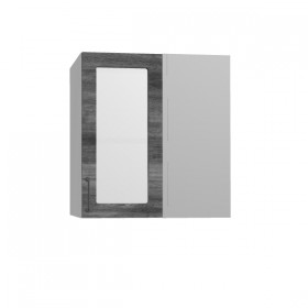 Лофт ПУС 650 шкаф верхний угловой со стеклом (Дуб бурый/корпус Серый) в Кодинске - kodinsk.katalogmebeli.com | фото