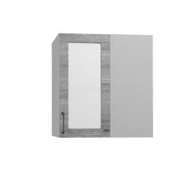 Лофт ПУС 650 шкаф верхний угловой со стеклом (Дуб майский/корпус Серый) в Кодинске - kodinsk.katalogmebeli.com | фото
