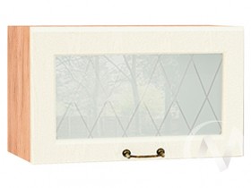 Ницца Шкаф верхний горизонтальный со стеклом ШВГС 600 (Крем/корпус дуб крафт золотой) в Кодинске - kodinsk.katalogmebeli.com | фото