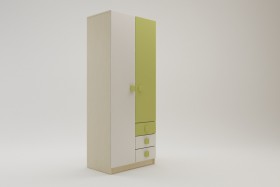 Шкаф 2-х створчатый с ящиками Эппл (Зеленый/Белый/корпус Клен) в Кодинске - kodinsk.katalogmebeli.com | фото 2