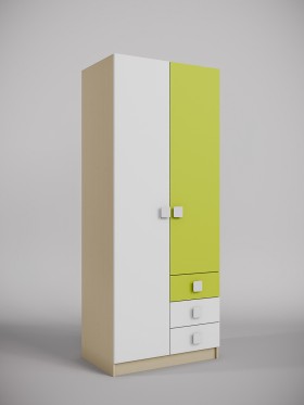 Шкаф 2-х створчатый с ящиками Эппл (Зеленый/Белый/корпус Клен) в Кодинске - kodinsk.katalogmebeli.com | фото