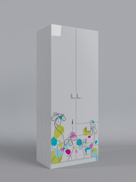 Шкаф 2-х створчатый с ящиками Флёр (Белый/корпус Выбеленное дерево) в Кодинске - kodinsk.katalogmebeli.com | фото