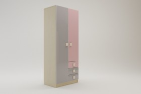 Шкаф 2-х створчатый с ящиками Грэйси (Розовый/Серый/корпус Клен) в Кодинске - kodinsk.katalogmebeli.com | фото 2