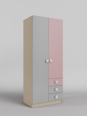 Шкаф 2-х створчатый с ящиками Грэйси (Розовый/Серый/корпус Клен) в Кодинске - kodinsk.katalogmebeli.com | фото
