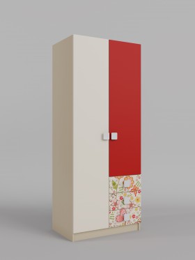 Шкаф 2-х створчатый с ящиками Ретвит (Бежевый/Красный/корпус Клен) в Кодинске - kodinsk.katalogmebeli.com | фото 1