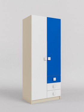 Шкаф 2-х створчатый с ящиками Скай люкс (Синий/Белый/корпус Клен) в Кодинске - kodinsk.katalogmebeli.com | фото
