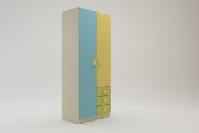 Шкаф 2-х створчатый с ящиками Смайли (Желтый/Голубой/Зеленый/корпус Клен) в Кодинске - kodinsk.katalogmebeli.com | фото