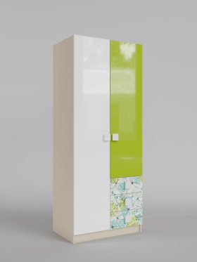 Шкаф 2-х створчатый с ящиками Твит (Белый/Зеленый/корпус Клен) в Кодинске - kodinsk.katalogmebeli.com | фото