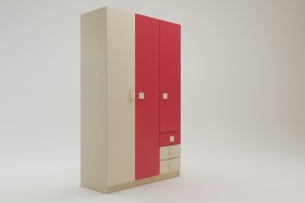 Шкаф 3-х створчатый с ящиками Бэрри (Бежевый/Красный/корпус Клен) в Кодинске - kodinsk.katalogmebeli.com | фото