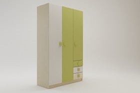 Шкаф 3-х створчатый с ящиками Эппл (Зеленый/Белый/корпус Клен) в Кодинске - kodinsk.katalogmebeli.com | фото 2