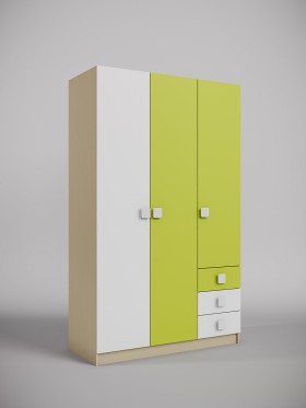 Шкаф 3-х створчатый с ящиками Эппл (Зеленый/Белый/корпус Клен) в Кодинске - kodinsk.katalogmebeli.com | фото 1