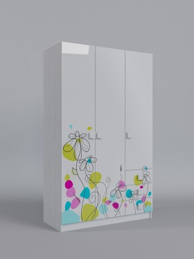 Шкаф 3-х створчатый с ящиками Флёр (Белый/корпус Выбеленное дерево) в Кодинске - kodinsk.katalogmebeli.com | фото