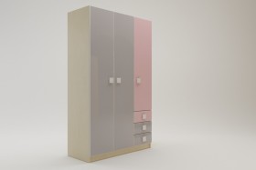 Шкаф 3-х створчатый с ящиками Грэйси (Розовый/Серый/корпус Клен) в Кодинске - kodinsk.katalogmebeli.com | фото 2