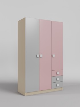 Шкаф 3-х створчатый с ящиками Грэйси (Розовый/Серый/корпус Клен) в Кодинске - kodinsk.katalogmebeli.com | фото