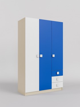 Шкаф 3-х створчатый с ящиками Скай (Синий/Белый/корпус Клен) в Кодинске - kodinsk.katalogmebeli.com | фото 1