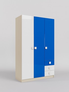 Шкаф 3-х створчатый с ящиками Скай люкс (Синий/Белый/корпус Клен) в Кодинске - kodinsk.katalogmebeli.com | фото 1